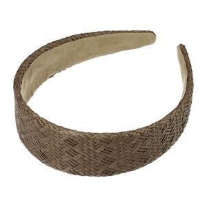 Fashion Flat Raffia Straw Headband Deep Brown